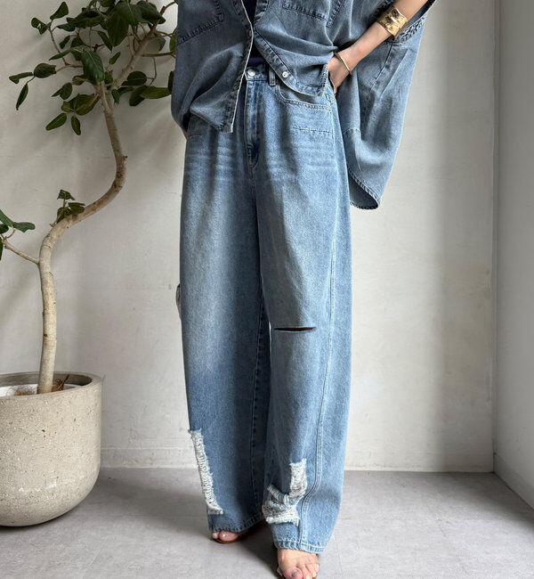  「ミドルオンスダメージデニム」|デニム|