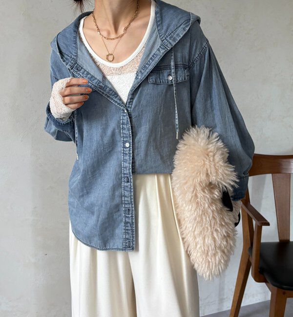  「シアーデニムフーディーシャツ」|シャツ・ブラウス|ブルー