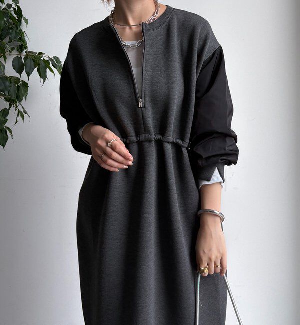  「袖異素材切替ダンボールワンピース」|ワンピース|