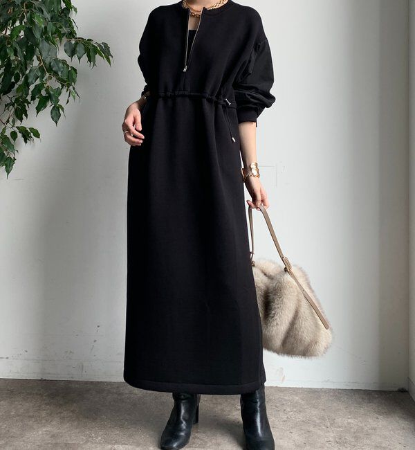  「袖異素材切替ダンボールワンピース」|ワンピース|ブラック