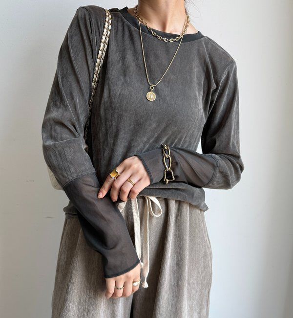  「【新色追加】チュールフロッキーシアー切替TEE」|Tシャツ・カットソー|グレー