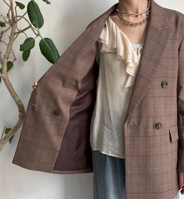  「肩パッドチェックダブルジャケット」|テーラードジャケット|