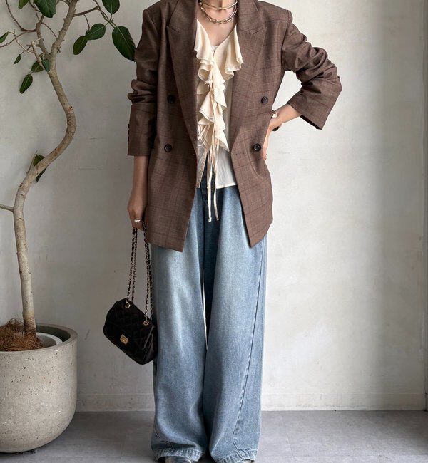  「肩パッドチェックダブルジャケット」|テーラードジャケット|