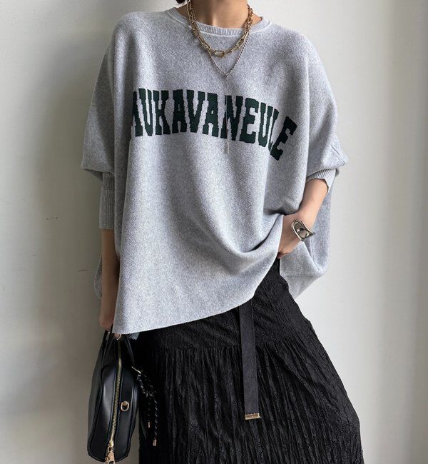  「インターシャロゴポンチョニット」|ニット・セーター|ライトグレー