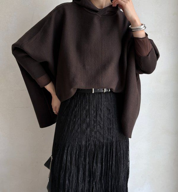  「フーディーポンチョニット」|ニット・セーター|ダークブラウン