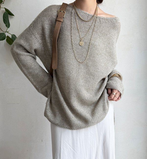  「ウールメランジ鹿の子プルオーバー」|ニット・セーター|ベージュ