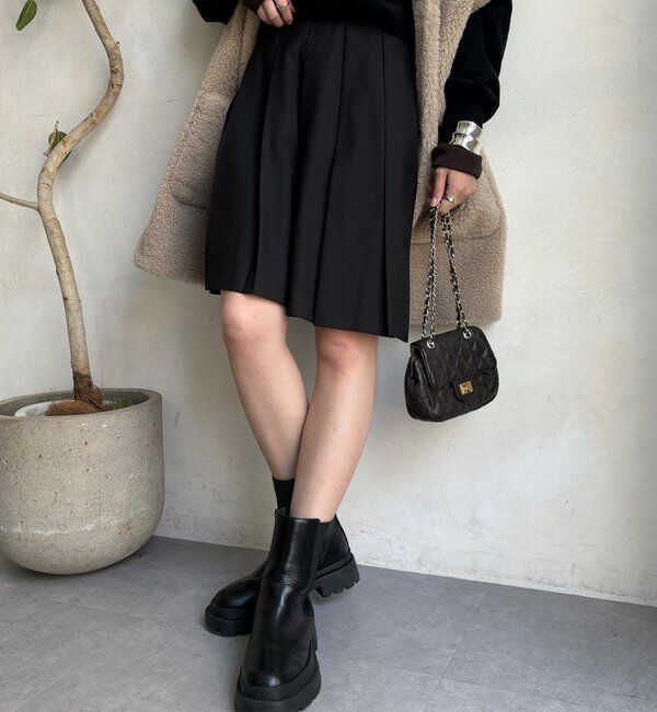  「ミドル丈プリーツスカート」|スカート|ブラック