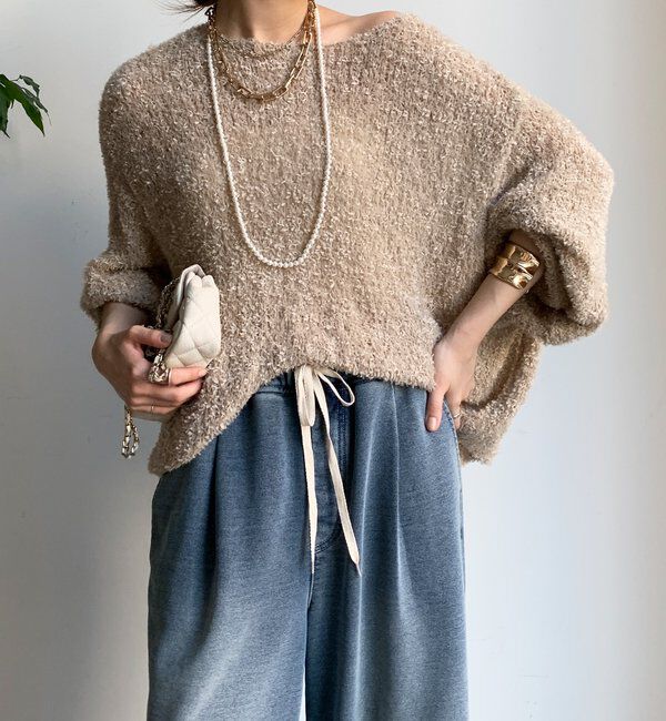  「リボンヤーンフェザープルオーバー」|ニット・セーター|ベージュ