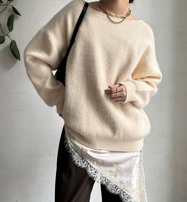  「ファーウールボートネックプルオーバー」|ニット・セーター|