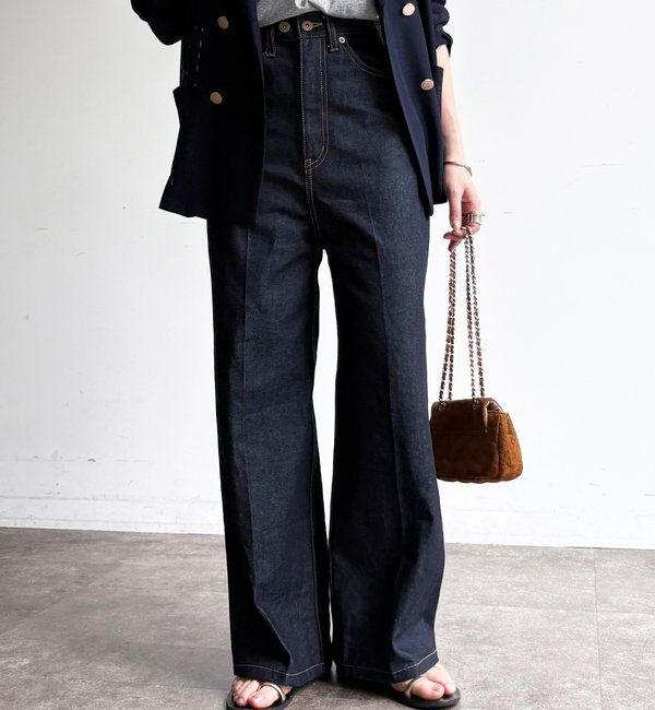  「ハイウエストダブルボタンデニム」|デニム|インディゴブルー