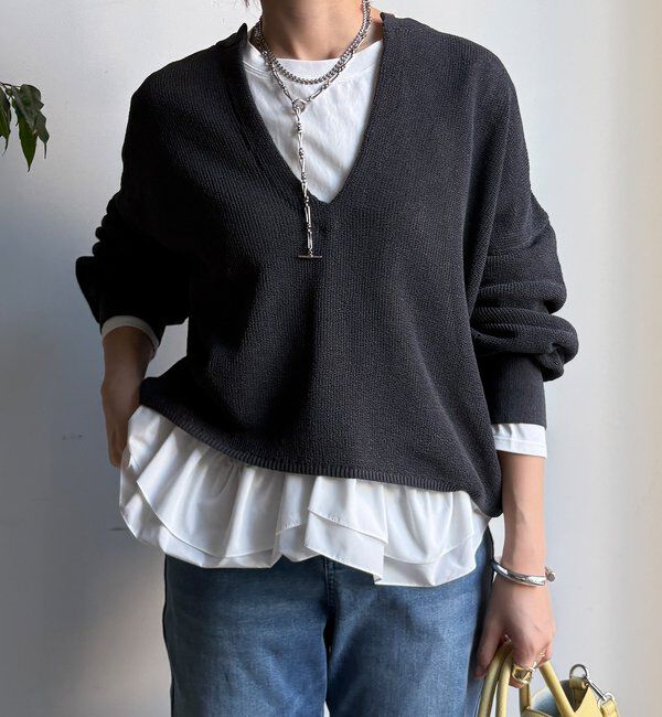  「裾異素材切替フリルカットソー」|Tシャツ・カットソー|