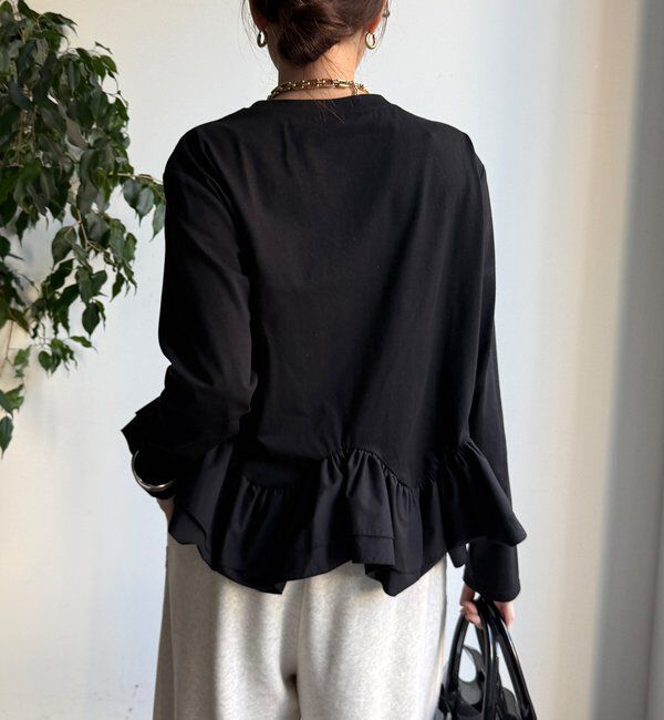  「裾異素材切替フリルカットソー」|Tシャツ・カットソー|