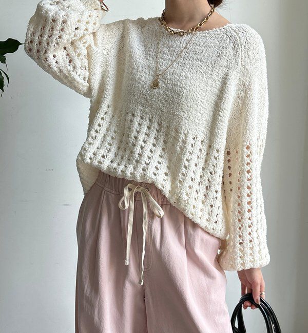  「【WEB限定】メッシュ編みニットプルオーバー」|ニット・セーター|