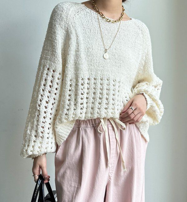  「【WEB限定】メッシュ編みニットプルオーバー」|ニット・セーター|