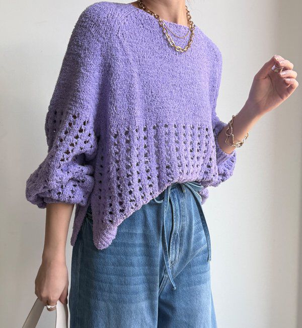  「【WEB限定】メッシュ編みニットプルオーバー」|ニット・セーター|パープル