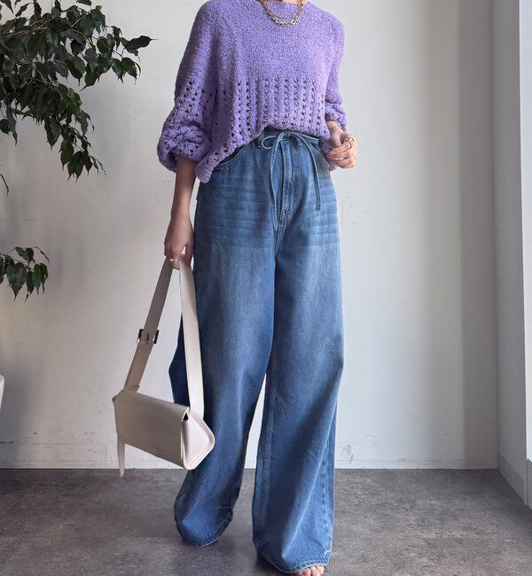  「【WEB限定】メッシュ編みニットプルオーバー」|ニット・セーター|