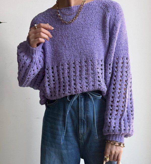  「【WEB限定】メッシュ編みニットプルオーバー」|ニット・セーター|