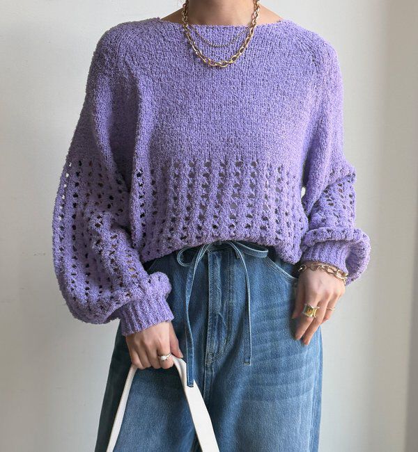  「【WEB限定】メッシュ編みニットプルオーバー」|ニット・セーター|