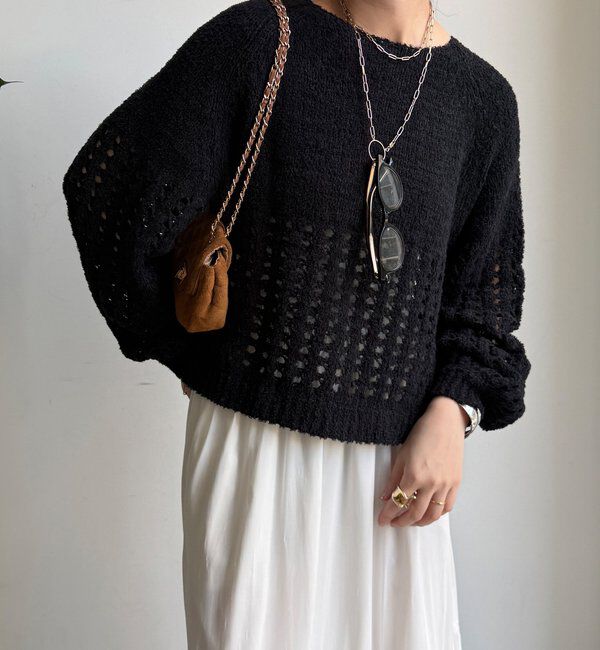  「【WEB限定】メッシュ編みニットプルオーバー」|ニット・セーター|ブラック
