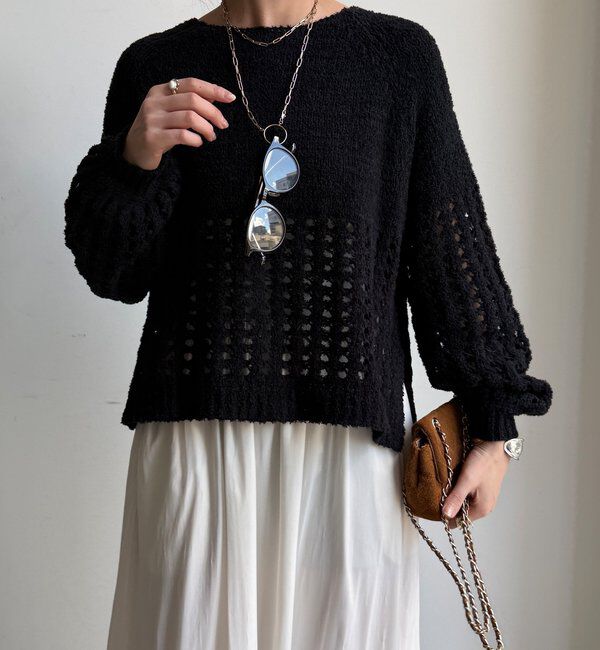  「【WEB限定】メッシュ編みニットプルオーバー」|ニット・セーター|