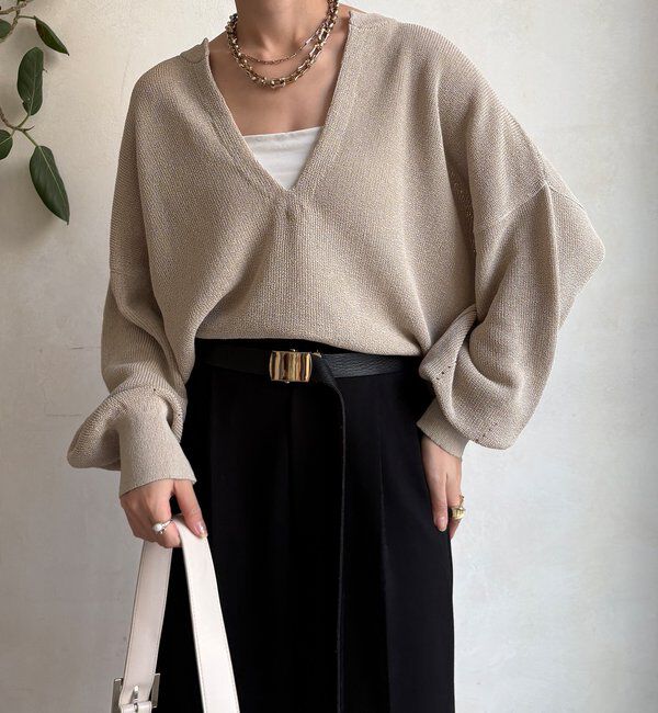  「和紙スキッパープルオーバー」|ニット・セーター|