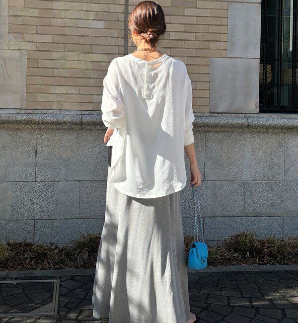  「袖リブバックボタンジョーゼットロゴプルオーバー」|シャツ・ブラウス|