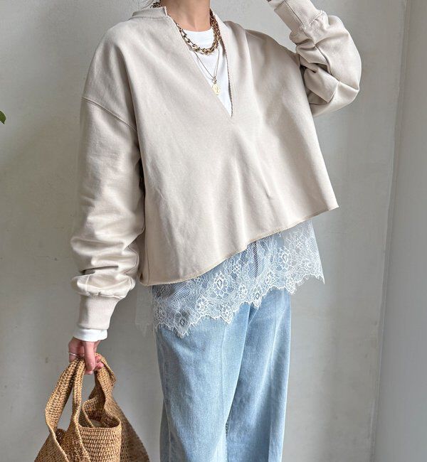  「【WEB限定】Vネック裏毛&times;レースロンTEEセット」|Tシャツ・カットソー|