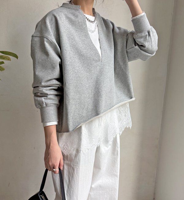  「【WEB限定】Vネック裏毛&times;レースロンTEEセット」|Tシャツ・カットソー|グレー