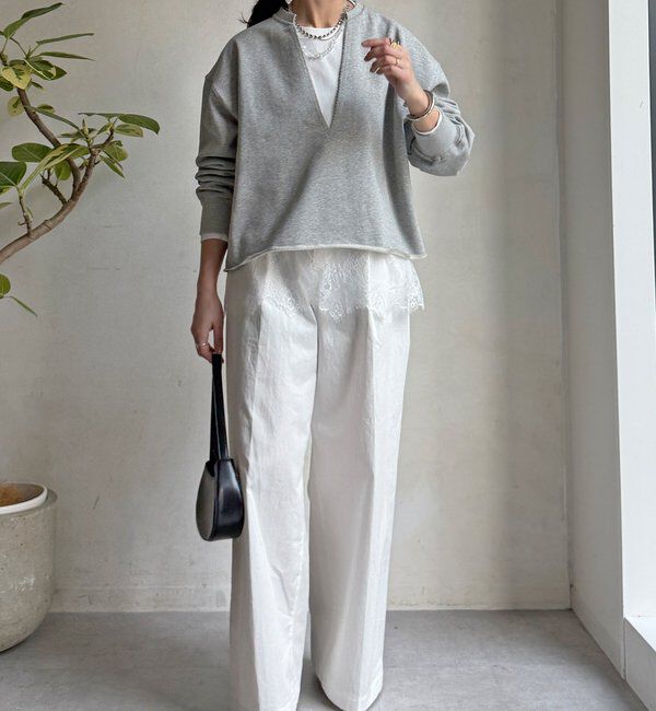  「【WEB限定】Vネック裏毛&times;レースロンTEEセット」|Tシャツ・カットソー|