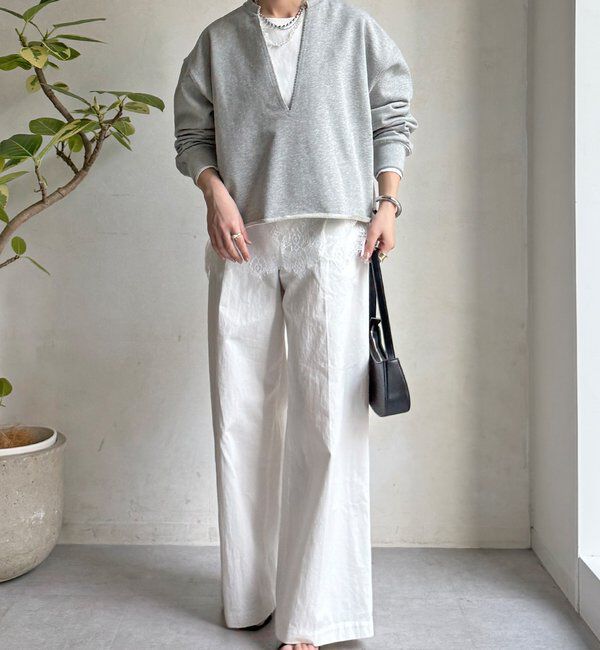  「【WEB限定】Vネック裏毛&times;レースロンTEEセット」|Tシャツ・カットソー|