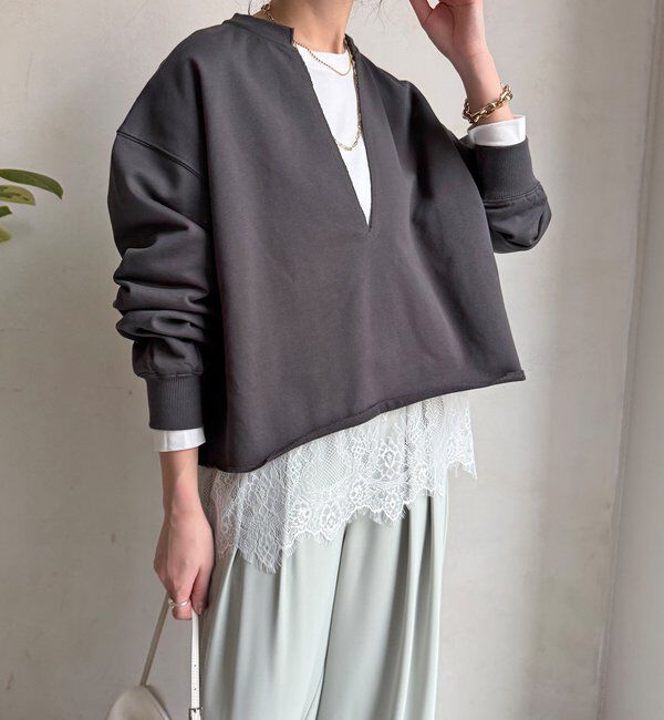  「【WEB限定】Vネック裏毛&times;レースロンTEEセット」|Tシャツ・カットソー|