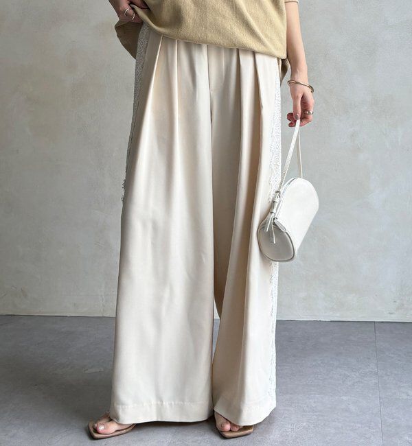  「サイドレースタックワイドパンツ」|チノ|