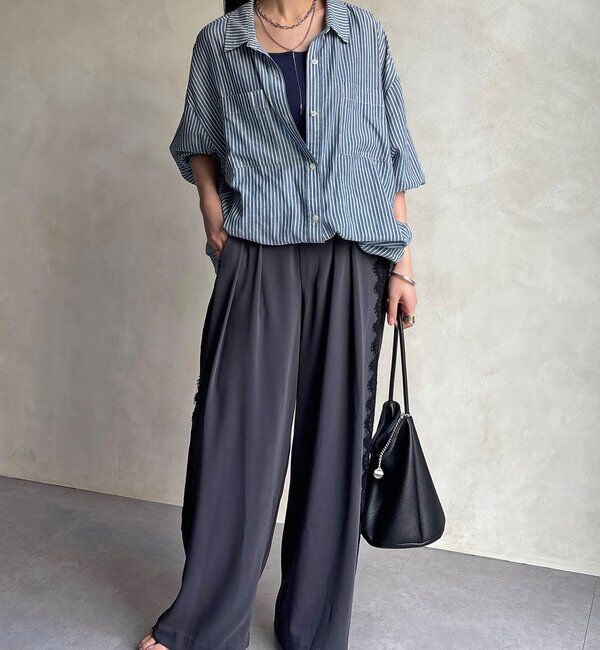  「サイドレースタックワイドパンツ」|チノ|