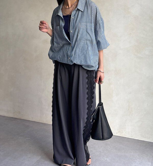  「サイドレースタックワイドパンツ」|チノ|