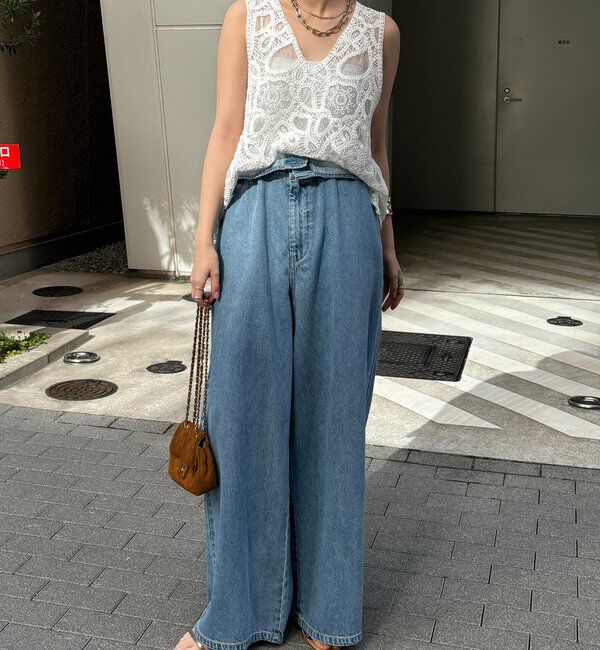  「ウエスト折り返しギャザーデニム」|デニム|