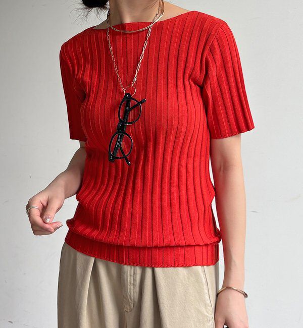  「【WEB限定】ワイドリブハーフスリーブプルオーバー」|ニット・セーター|