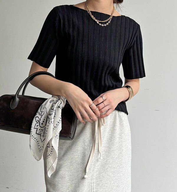  「【WEB限定】ワイドリブハーフスリーブプルオーバー」|ニット・セーター|