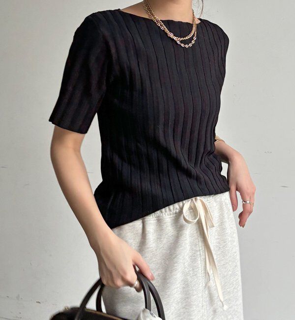  「【WEB限定】ワイドリブハーフスリーブプルオーバー」|ニット・セーター|