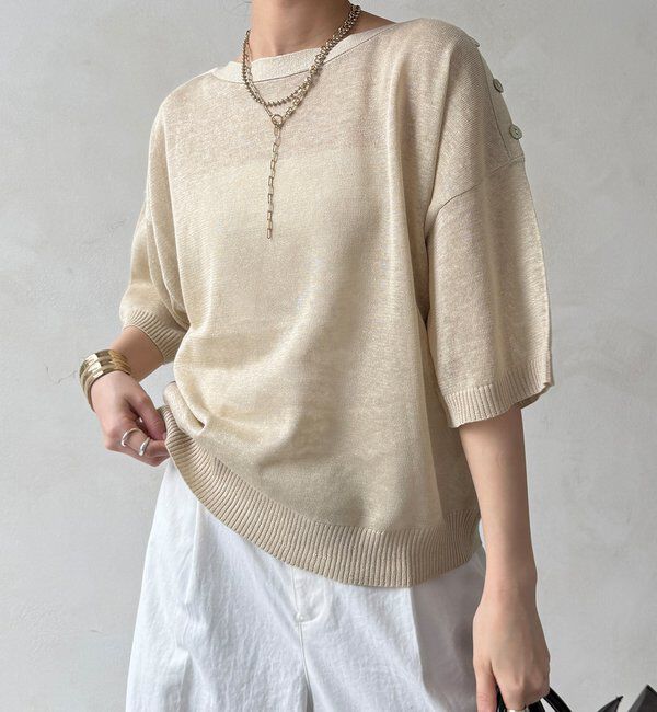  「【WEB限定】ボートネック肩ボタンワイドプルオーバー」|ニット・セーター|