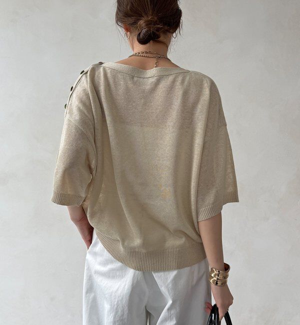  「【WEB限定】ボートネック肩ボタンワイドプルオーバー」|ニット・セーター|