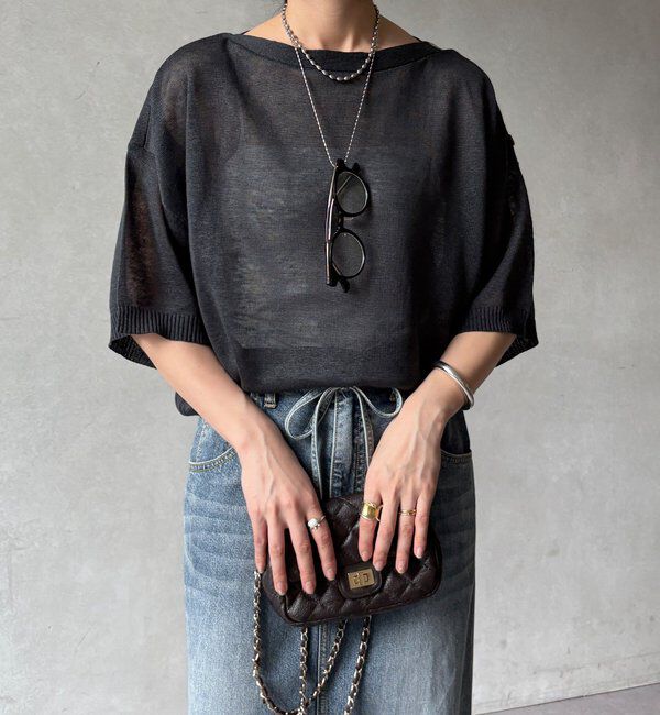  「【WEB限定】ボートネック肩ボタンワイドプルオーバー」|ニット・セーター|