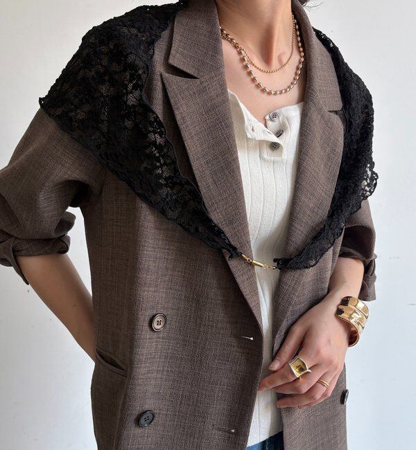  「レースマグネット付スカーフ」|マフラー|ブラック