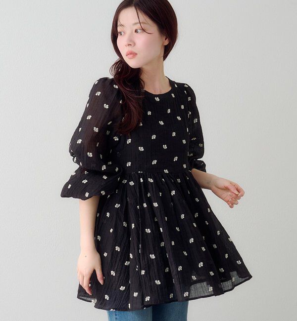  「フラワーステッチミニワンピース」|ワンピース|ブラック