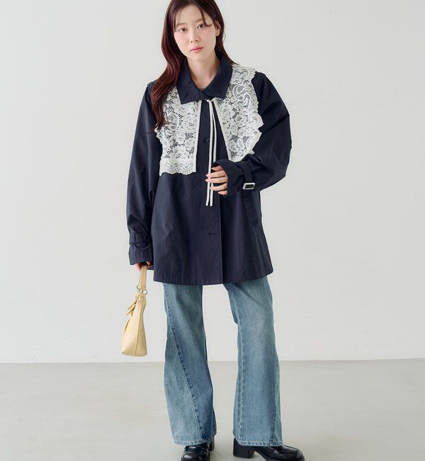  「レース付きフレアトレンチコート」|トレンチコート|