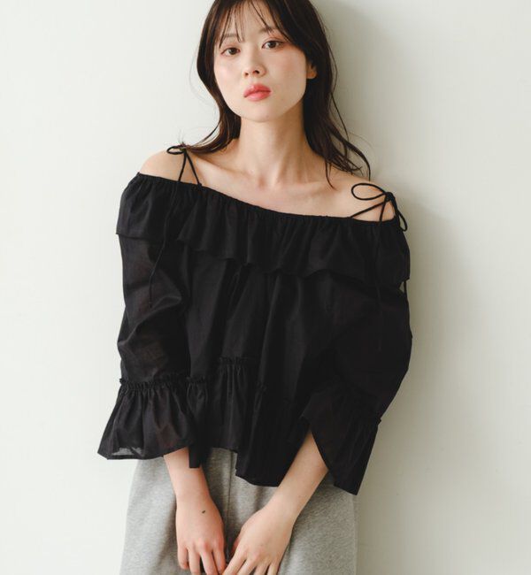  「バタフライフリルブラウス」|シャツ・ブラウス|ブラック