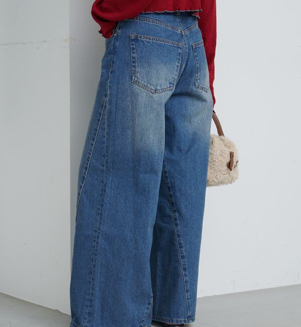  「【2サイズ展開/低身長サイズ/ウエスト調節可】カーブステッチデニム」|デニム|