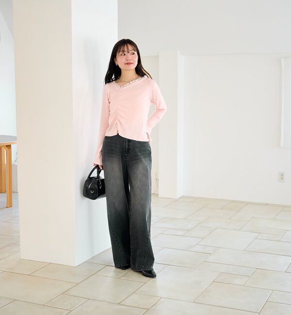  「【2サイズ展開/低身長サイズ/ウエスト調節可】カーブステッチデニム」|デニム|