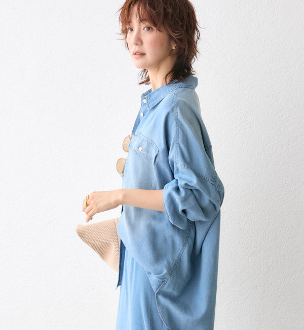  「【セットアップ可/真夏も快適！】ドレーピーデニムシャツ」|シャツ・ブラウス|