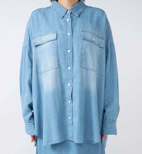 「【セットアップ可/真夏も快適！】ドレーピーデニムシャツ」|シャツ・ブラウス|