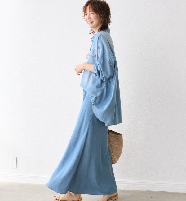  「【セットアップ可/真夏も快適！】ドレーピーデニムシャツ」|シャツ・ブラウス|